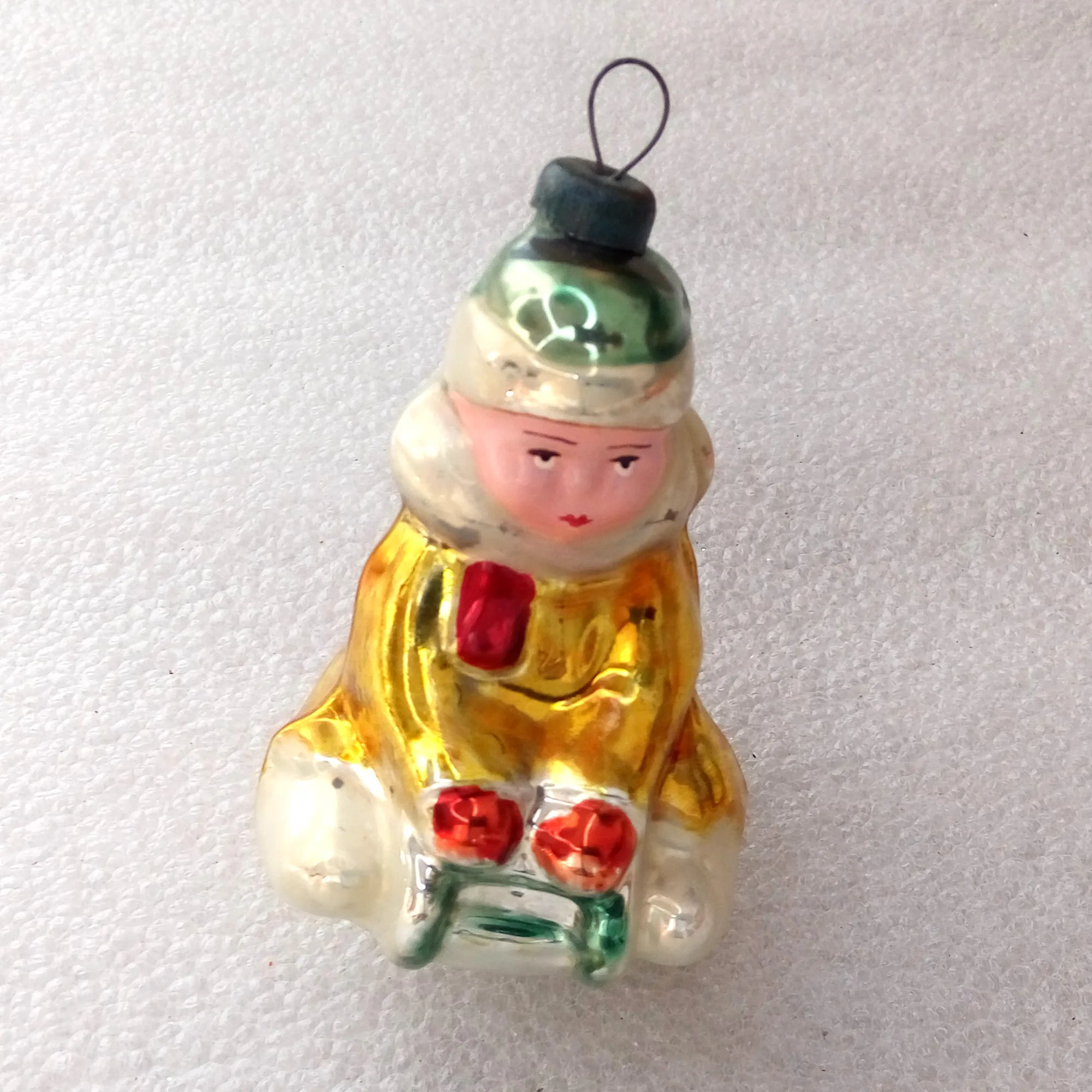 Antique Vintage Glass Christmas Ornaments Kid on Sled