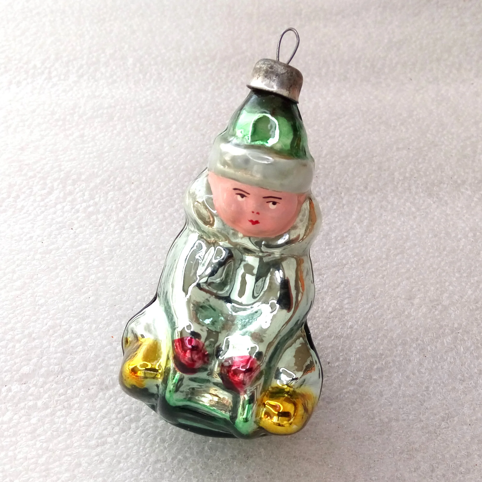 Antique Vintage Glass Christmas Ornaments Kid on Sled