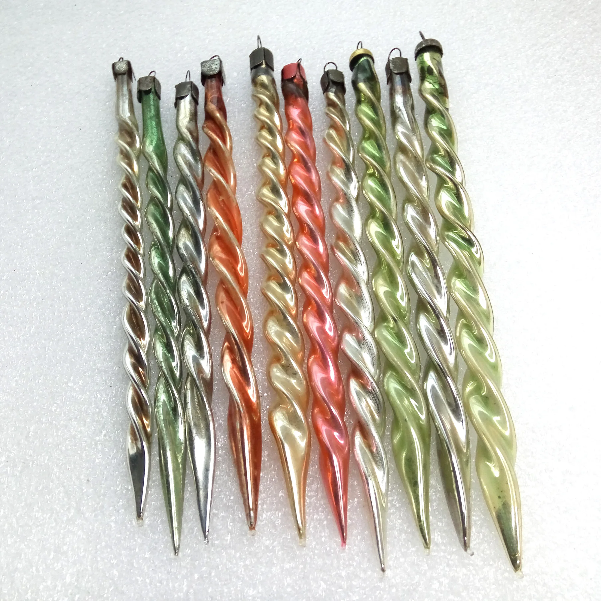 Set of 10 Old Antique Vintage Glass Christmas Ornament Icicle