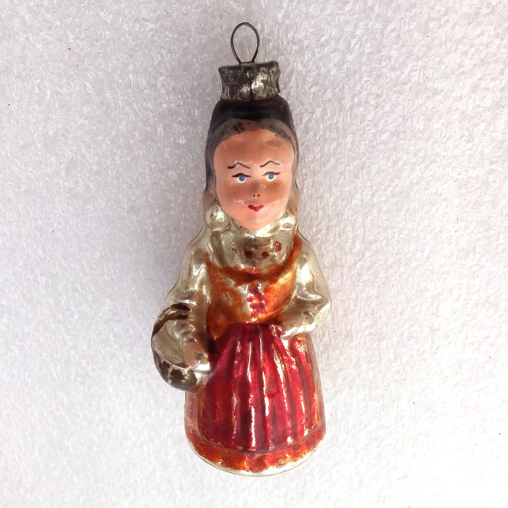Antique Vintage Glass USSR Christmas Ornament Red Hood