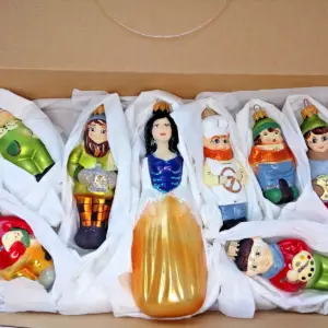Set 8 New Ukrainian Glass Christmas Ornaments Snow White