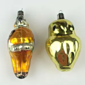 Set of 2 Vintage Glass Christmas Ornaments Parrot & Owl