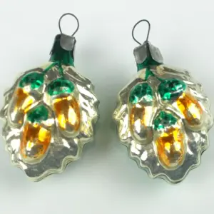Set of 2 Vintage Glass Christmas Ornaments Acorns