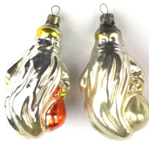Set of 2 Vintage Glass Christmas Ornament USSR Toy Santa