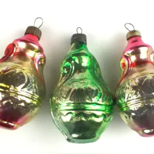 Set of 3 Vintage Glass Christmas Ornaments Toy Russian Jugs