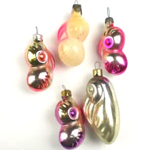 Set of 5 Vintage Glass Christmas Ornaments Old Toys Parrots