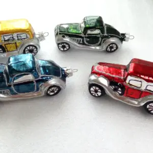 Set of 4 Ukrainian Glass Christmas Ornaments Old Auto