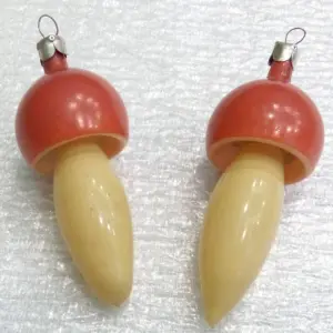 Set of 2 Vintage Glass Christmas Ornaments Toy Mushrooms
