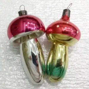 Set of 2 Vintage Glass Christmas Ornaments Tree Toy Mushrooms
