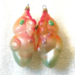 Set of 2 Vintage Glass Christmas Ornaments Parrots