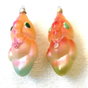 Set of 2 Vintage Glass Christmas Ornaments Parrots