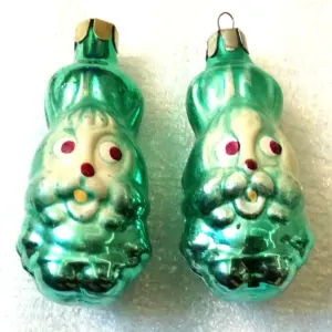 Set of 2 Vintage Ukrainian Glass Christmas Ornaments Hares
