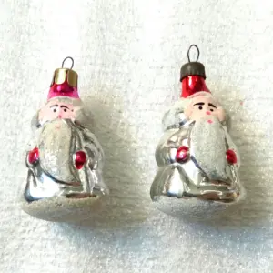 Set of 2 Vintage Glass Christmas USSR Ornaments Small Santas