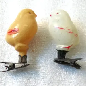 Set of 2 Vintage Glass Christmas USSR Ornaments Chickens