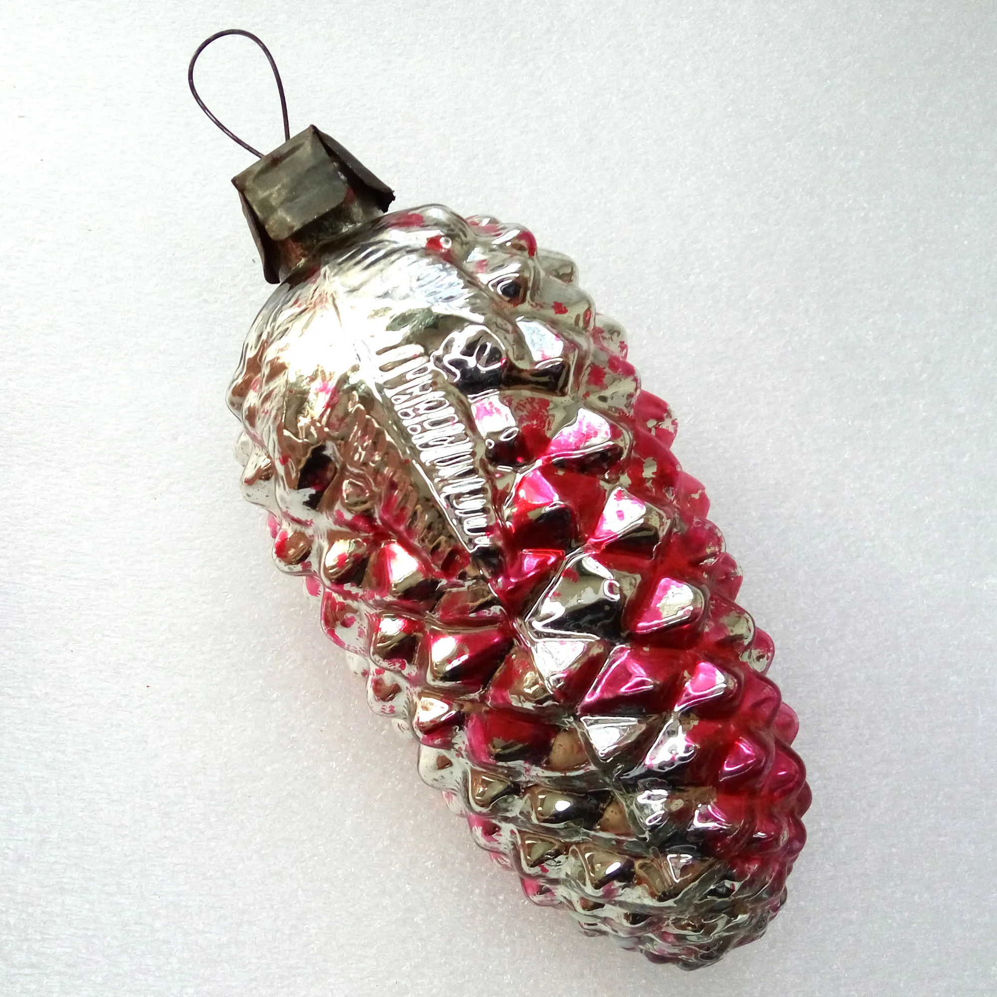 Huge Vintage Ukrainian Glass Christmas Ornament Pinecone