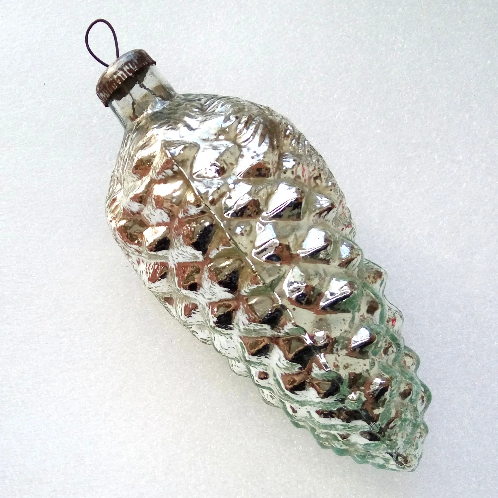 Huge Vintage Ukrainian Glass Christmas Ornament Pinecone
