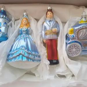Set of 4 New Ukrainian Glass Christmas Big Ornaments Cinderella