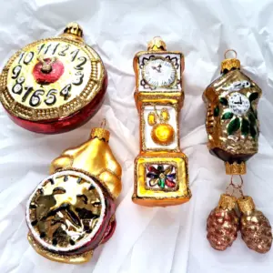 Clock Set 4 Ukrainian Glass Christmas Ornaments