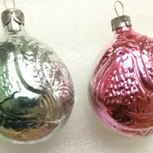 Set of 2 Vintage Russian Glass Christmas Ornaments Roosters