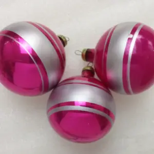 Set of 3 Vintage Russian Glass Christmas Ornaments Old Balls