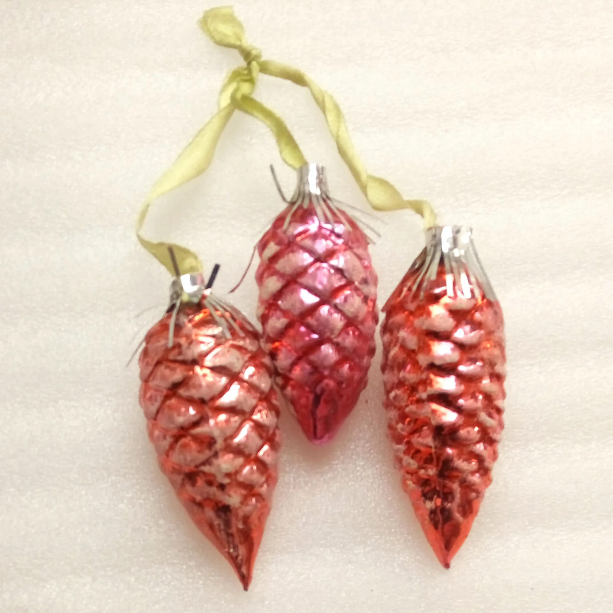 Set of 3 Vintage Russian Glass Christmas Ornaments Old Pinecones