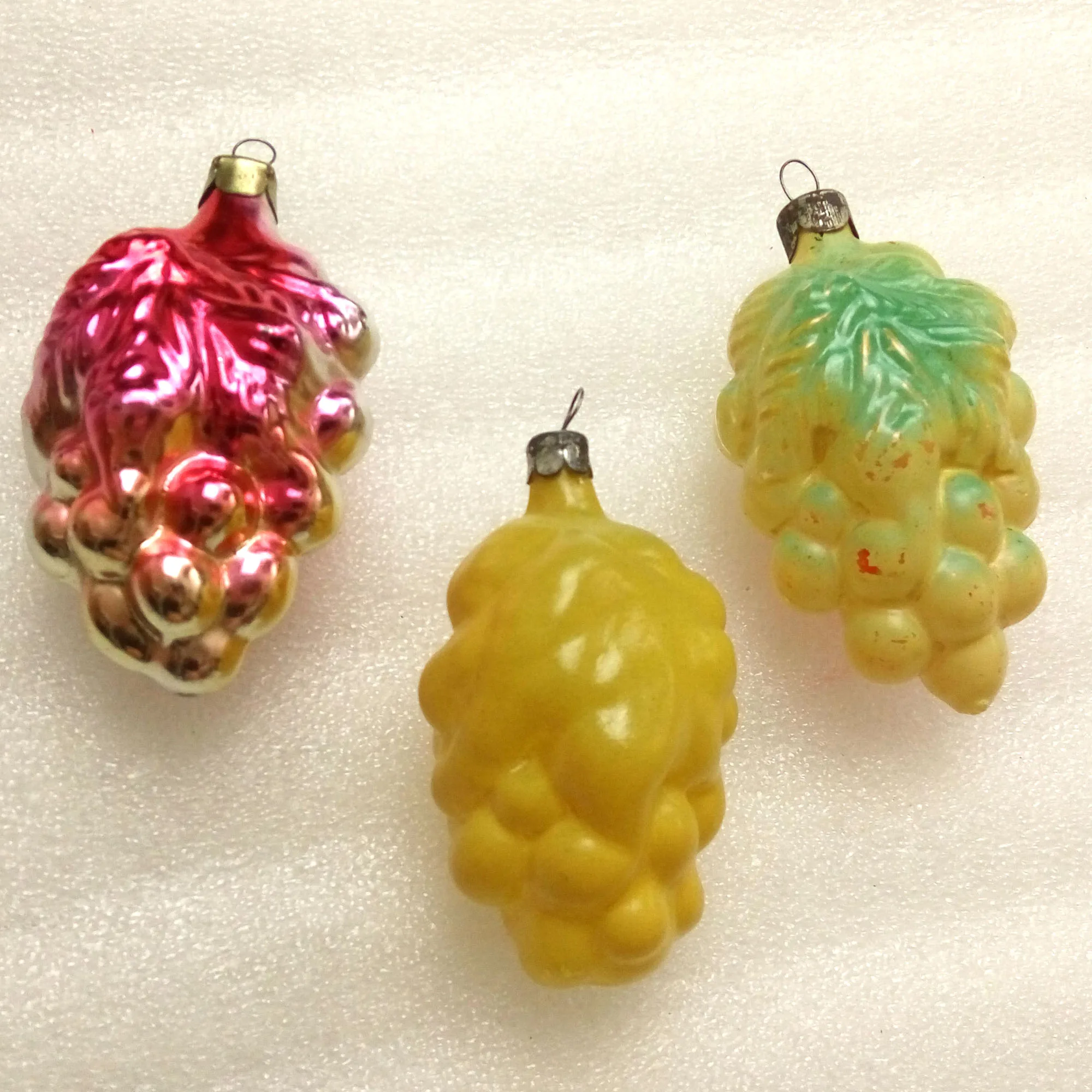 Set of 3 Vintage USSR Glass Christmas Ornaments Grapes