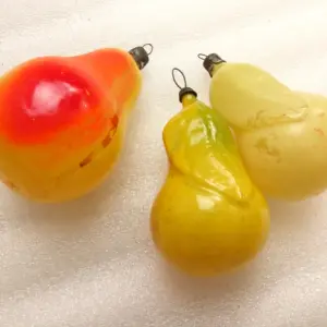 Set of 3 Vintage USSR Glass Christmas Ornaments Old Pears