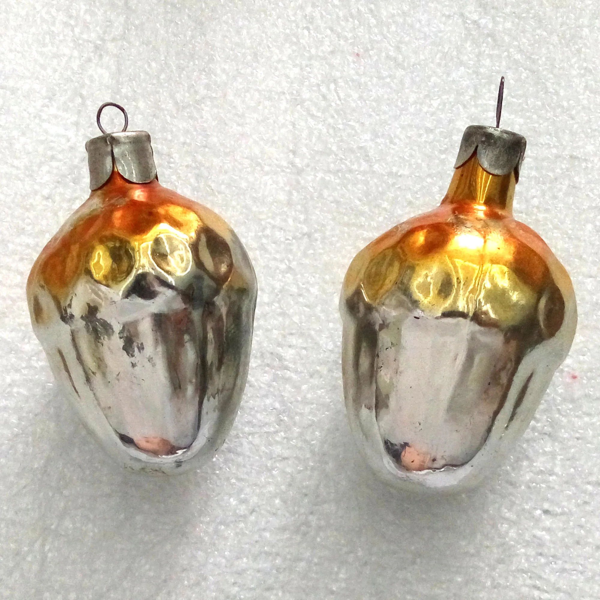 Set of 2 Vintage Glass Christmas USSR Ornaments Acorns