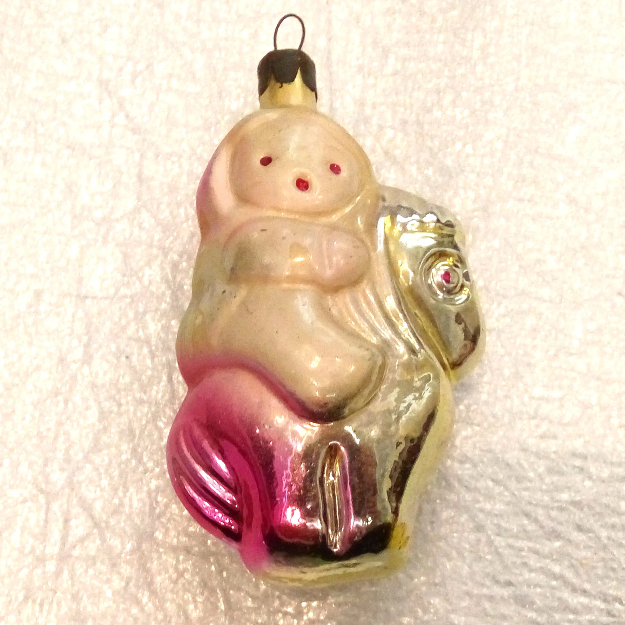 Vintage Glass Christmas Ornament Toy Kid on Pony