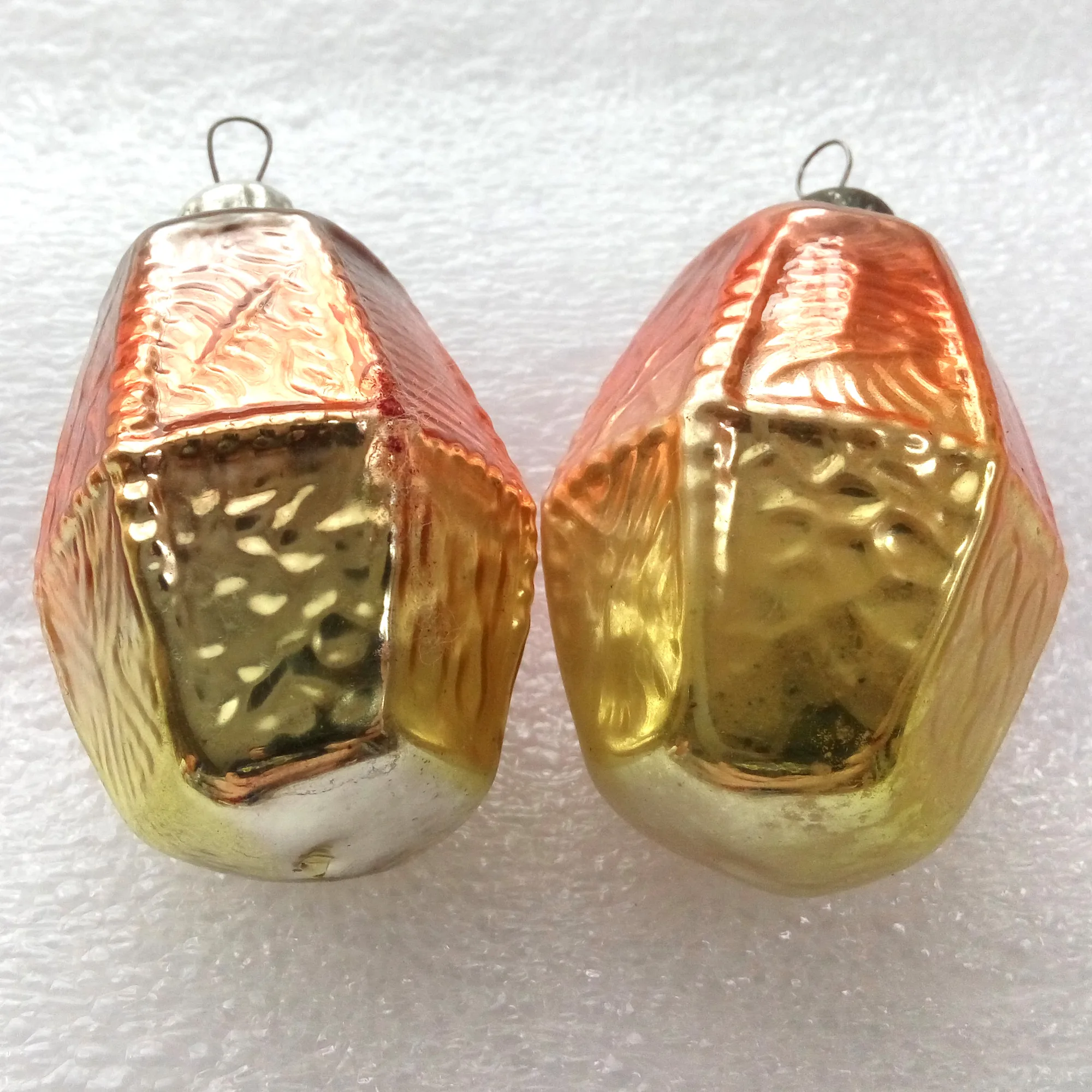 Set of 2 Vintage Glass Christmas Ornaments Lanterns