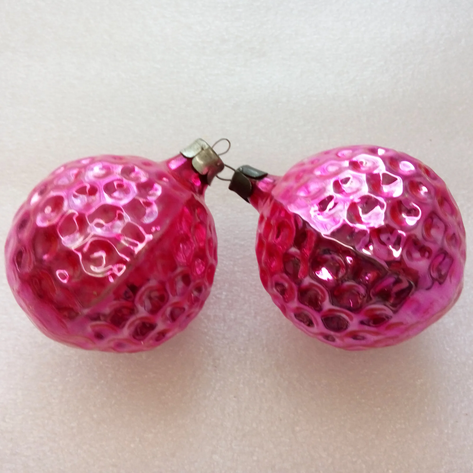 Set of 2 Vintage Glass Christmas Ornaments Balls