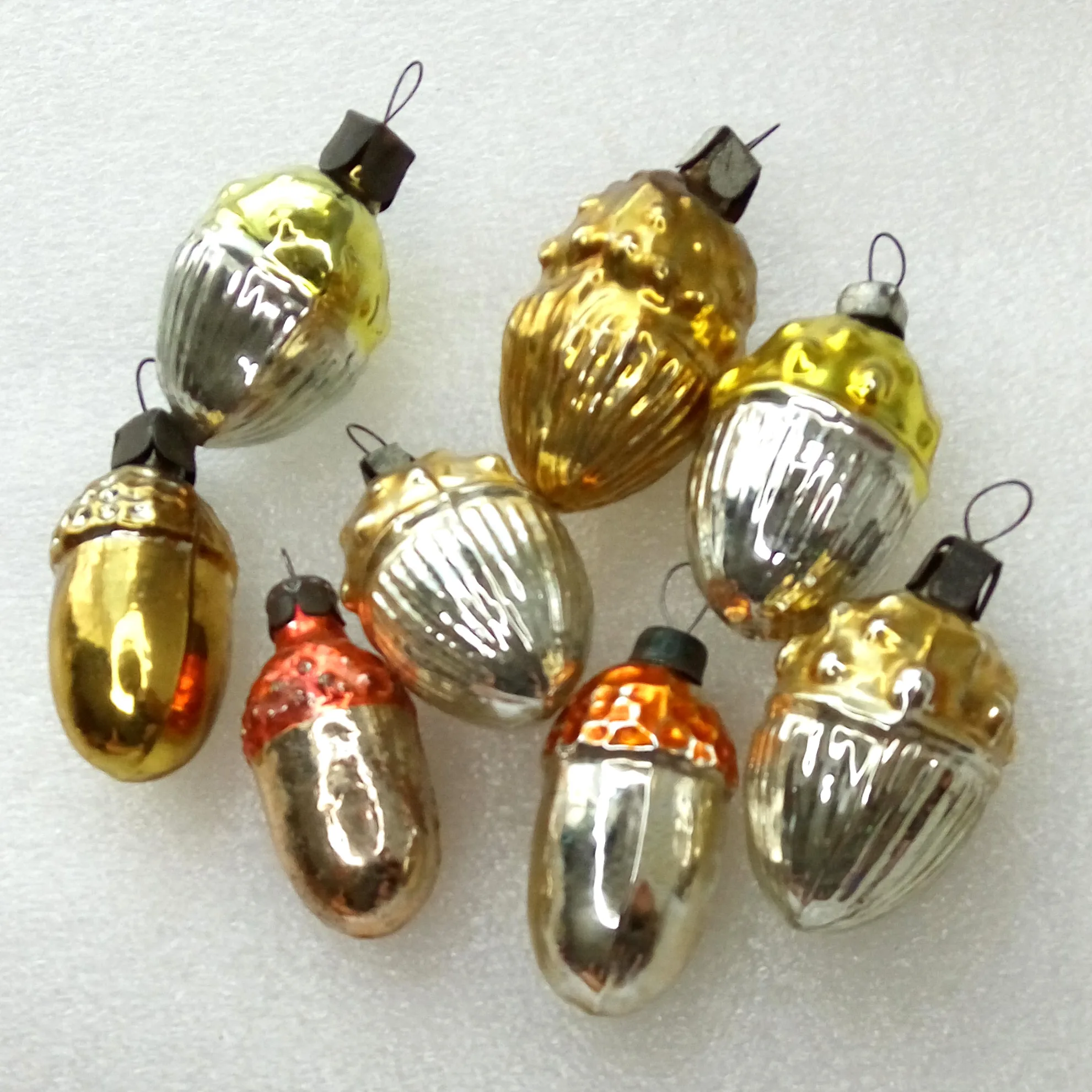 Set of 8 Vintage Glass Christmas Ornaments Acorns