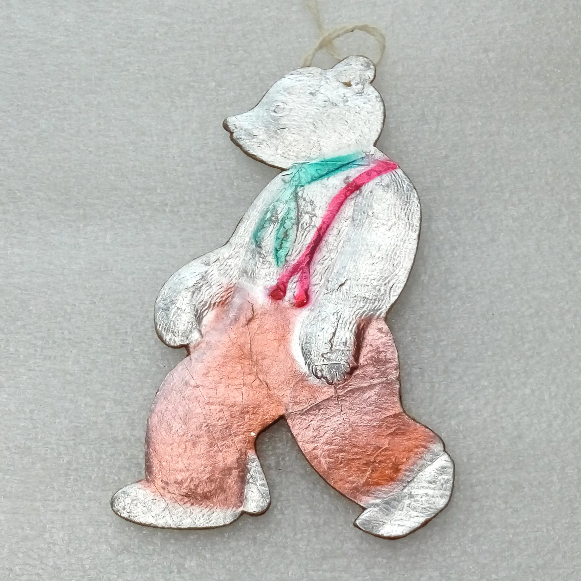 Vintage Cardboard Christmas Ornament Bear