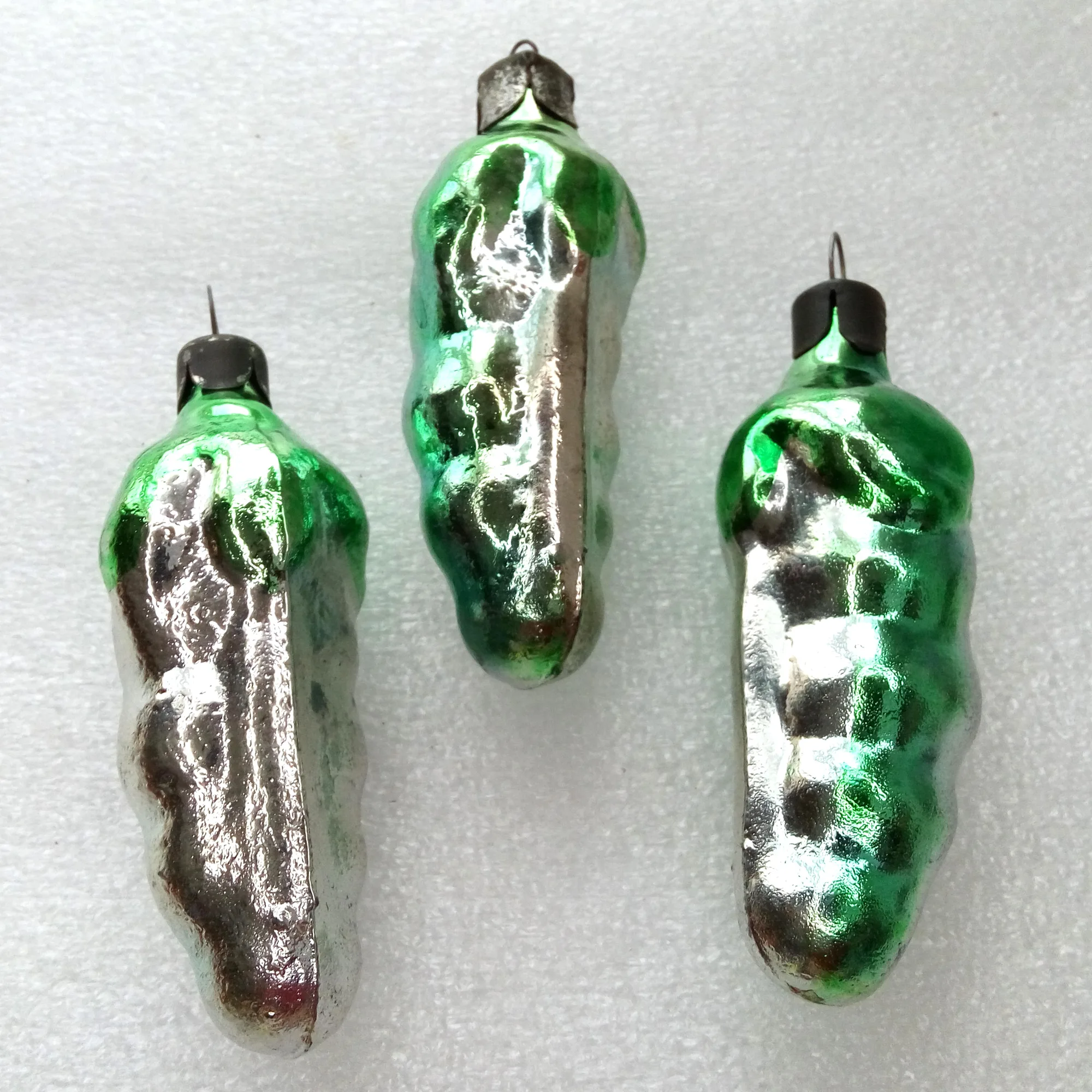 Set of 3 Vintage Glass Christmas Ornaments Beans