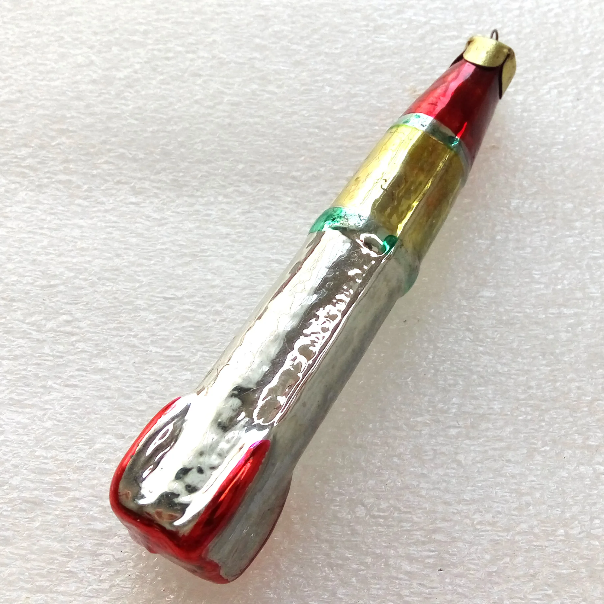 Vintage Glass Christmas Ornament Rocket
