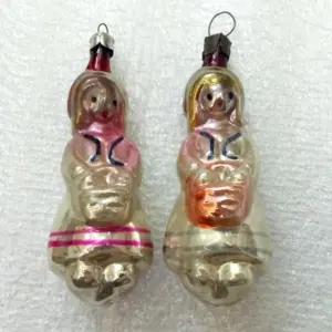 Set of 2 Vintage Ukrainian Glass Christmas Ornaments Red Hoods
