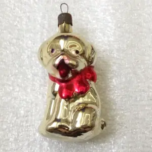 Vintage Ukrainian Glass Christmas Fir Tree Ornament Puppy