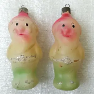 Set of 2 Vintage USSR Glass Christmas Ornaments Gnomes
