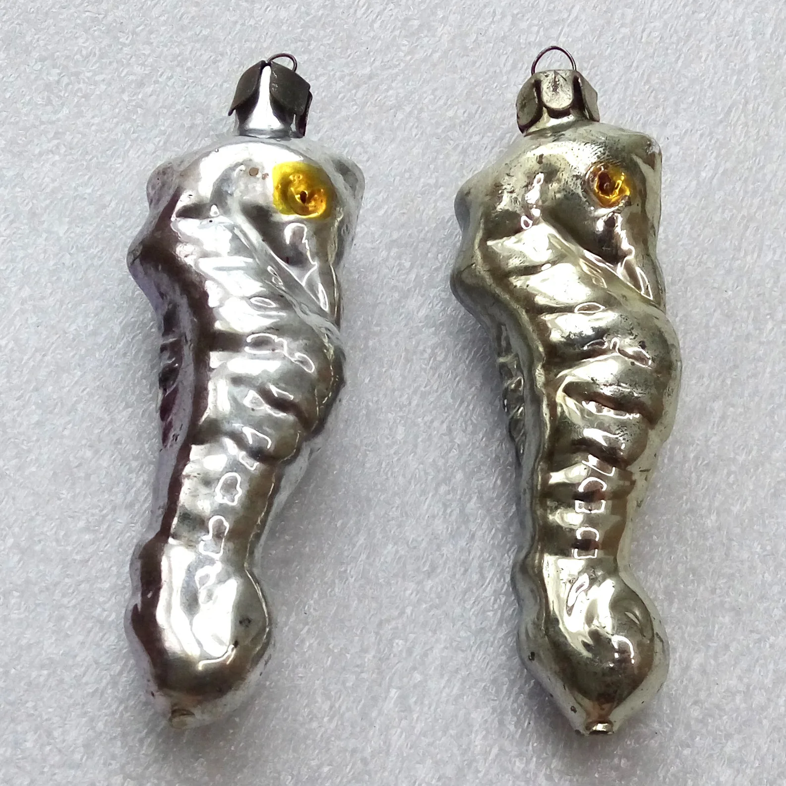Set of 2 Vintage Glass Christmas Ornaments Sea Horse