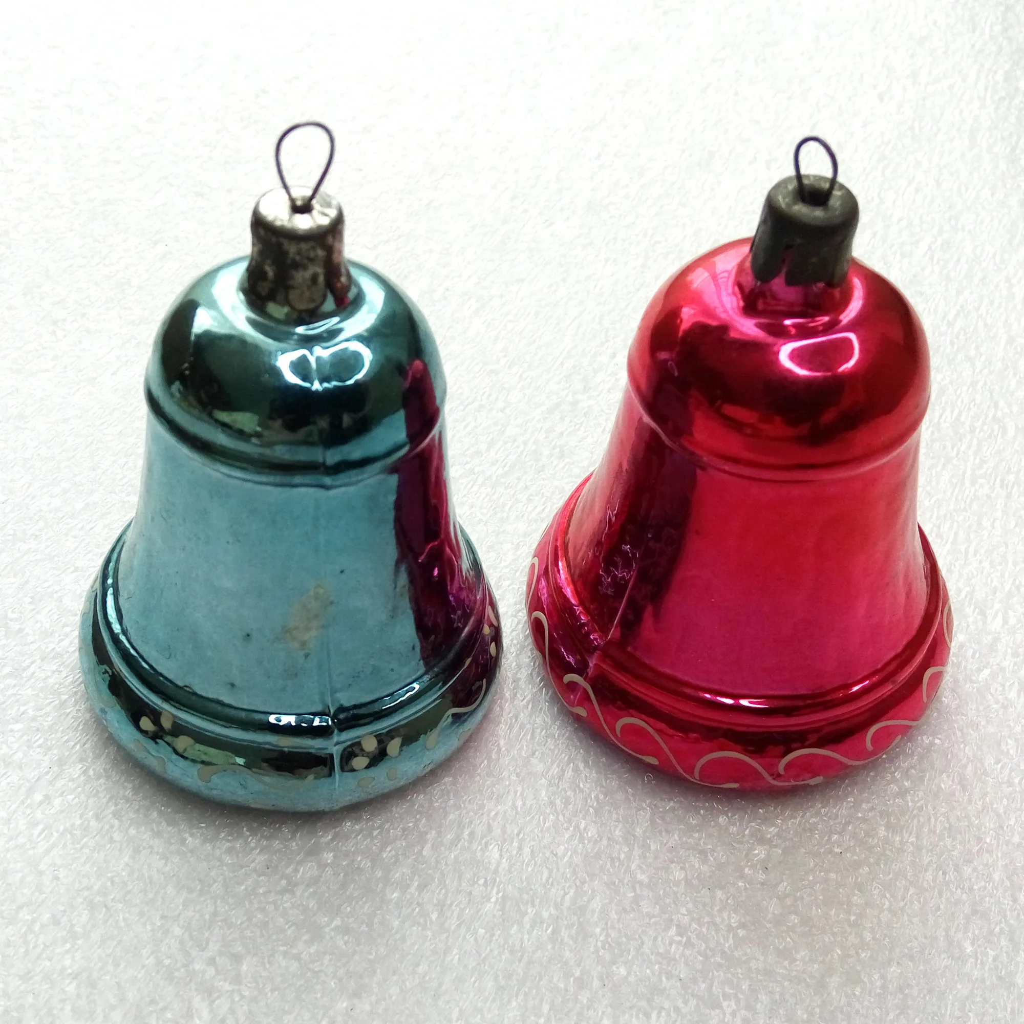 Set of 2 Vintage Glass Christmas Ornaments Bells