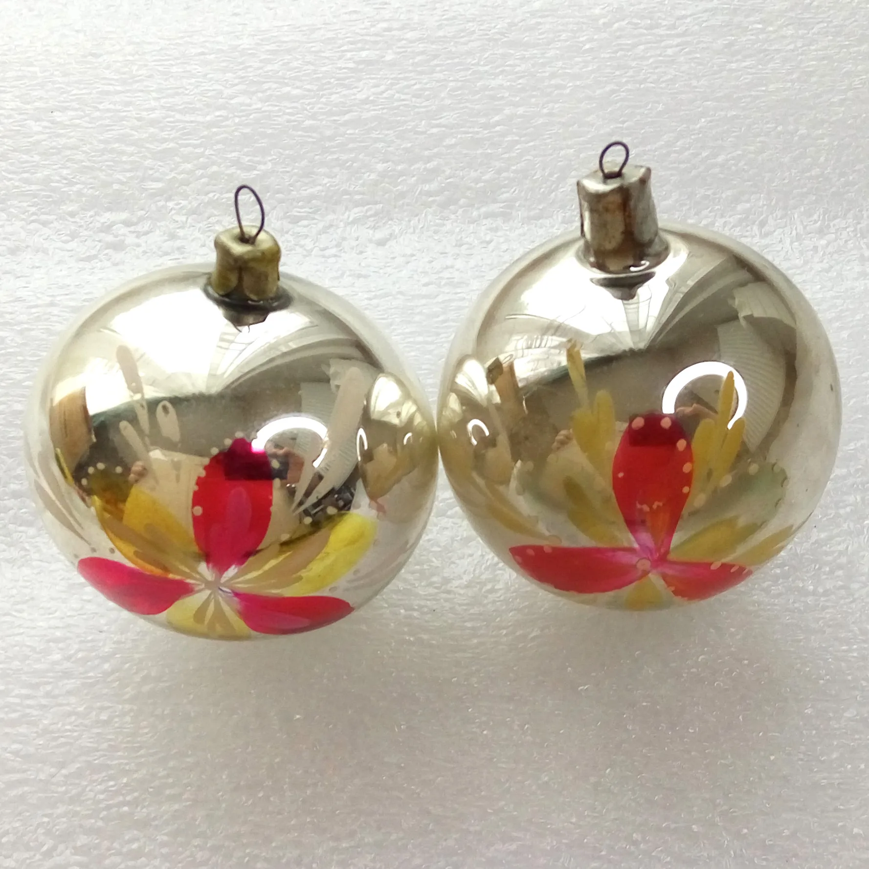 Set of 2 Vintage Glass Christmas Ornaments Old Balls
