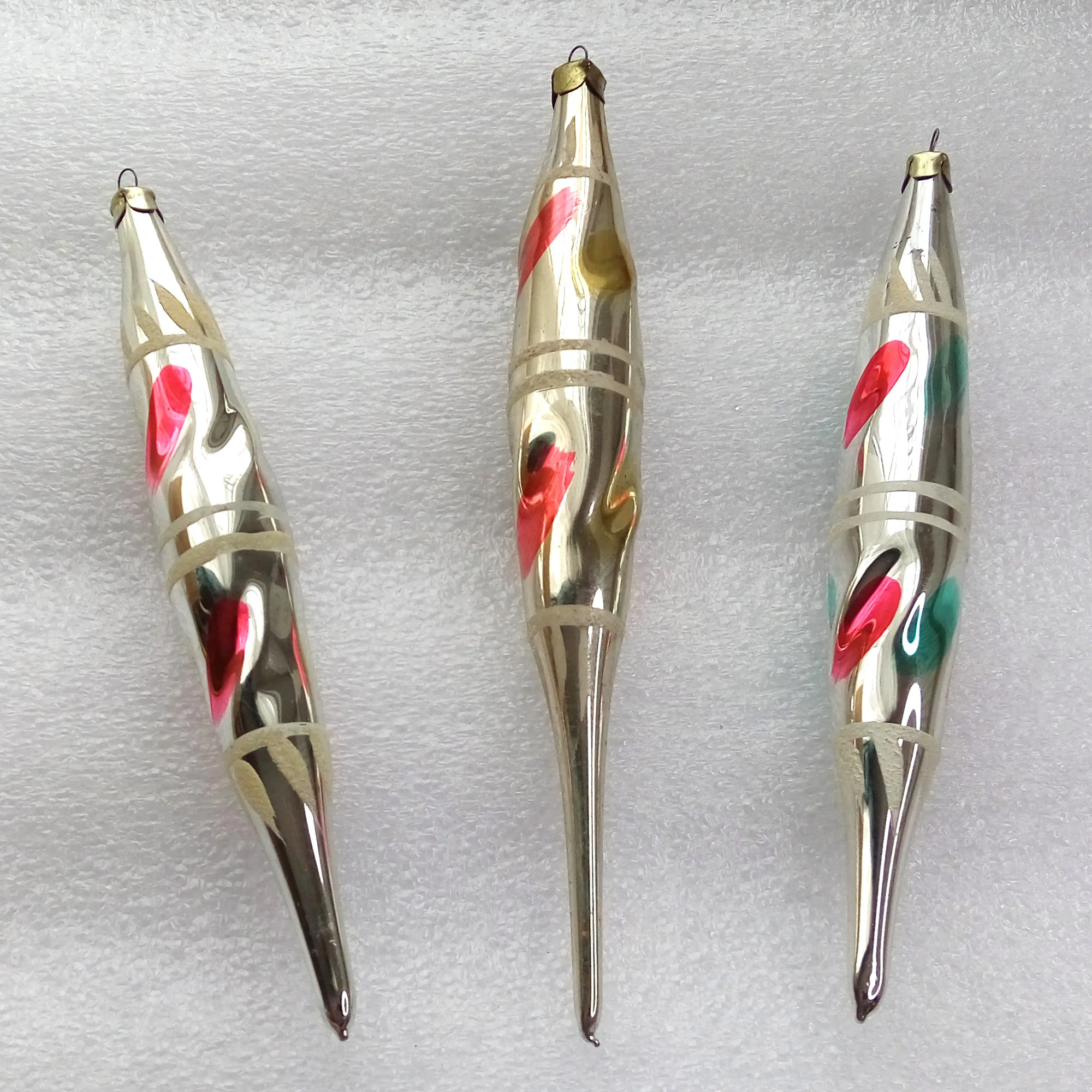 Set of 3 Big Vintage Glass Christmas Ornaments Tree Icicles
