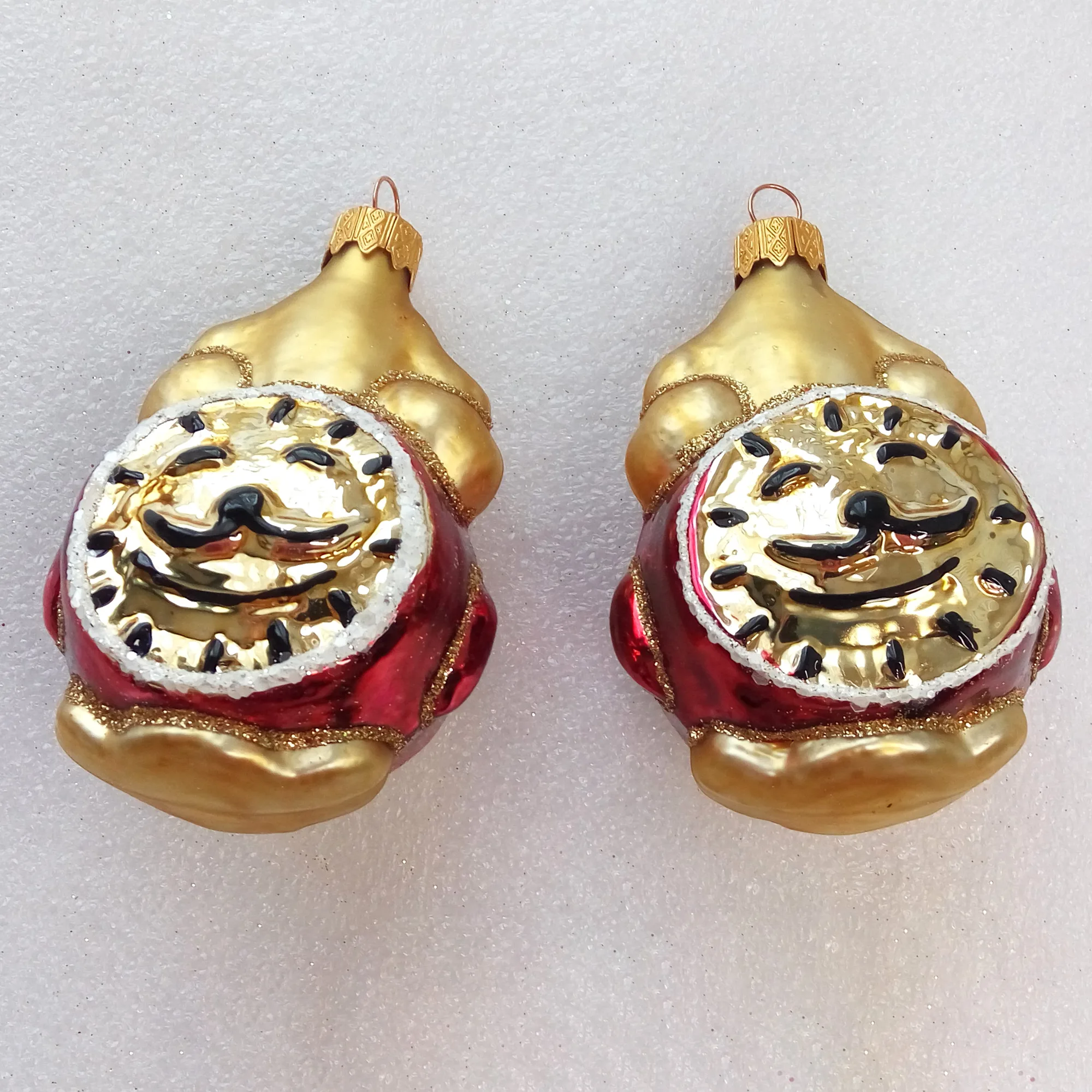 Set of 2 Ukrainian Glass Christmas Ornament Tree Alarm Clocks
