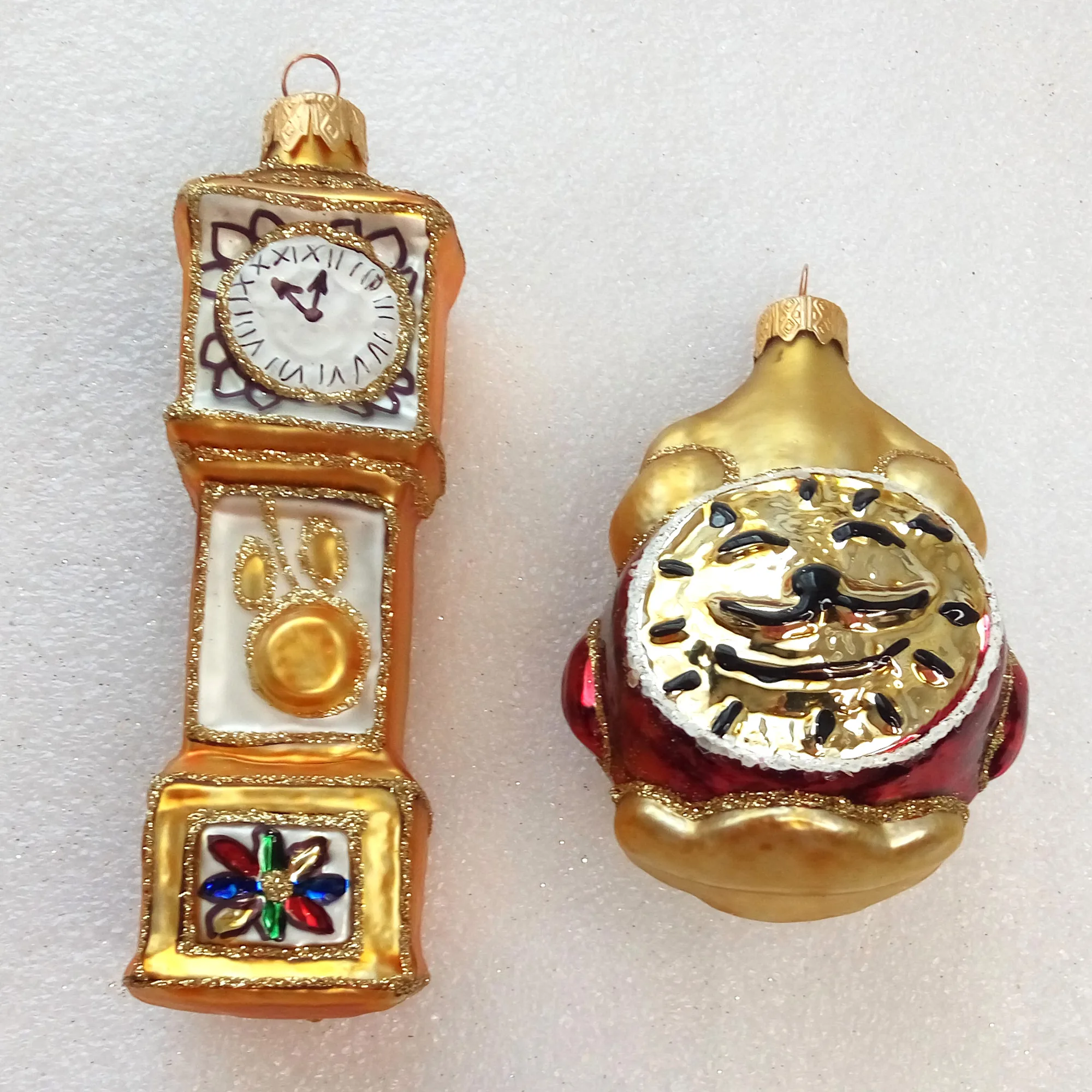 Set of 2 Ukrainian Glass Christmas Ornaments Clocks