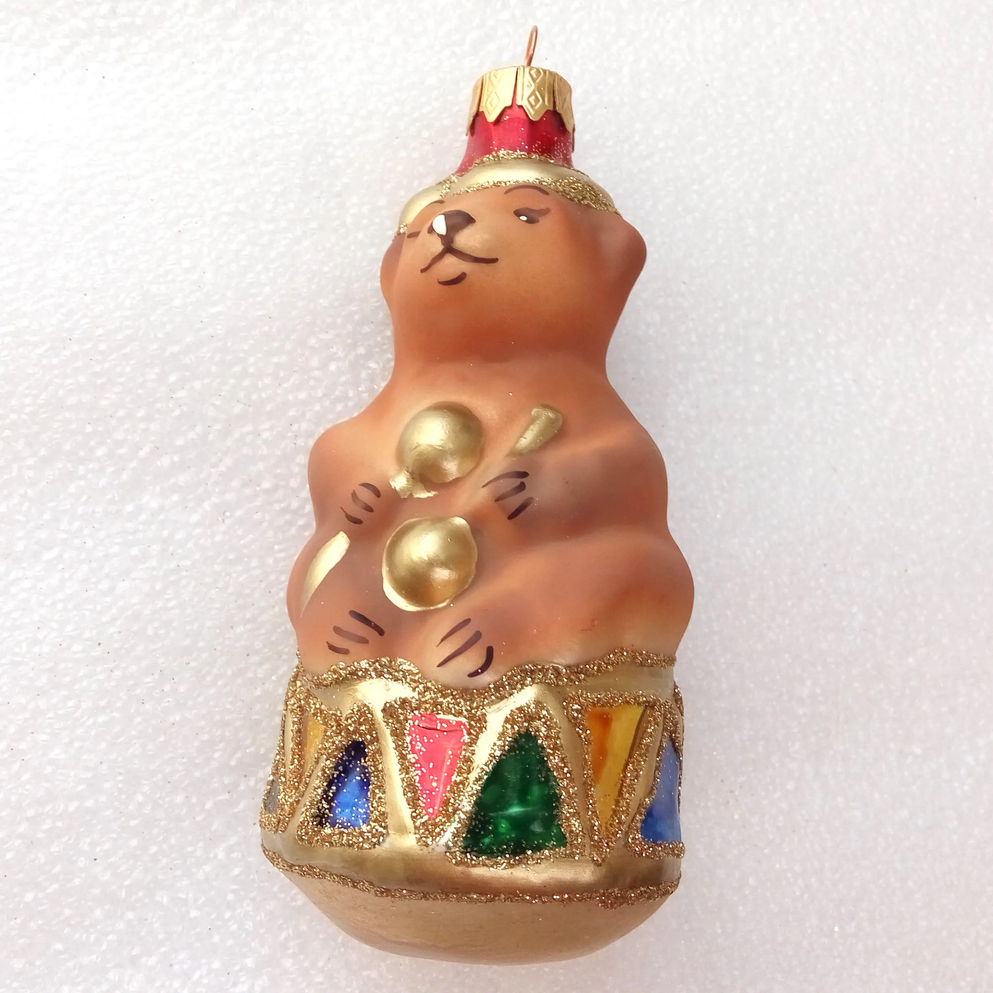 Big Ukrainian Glass Christmas Ornament Bear