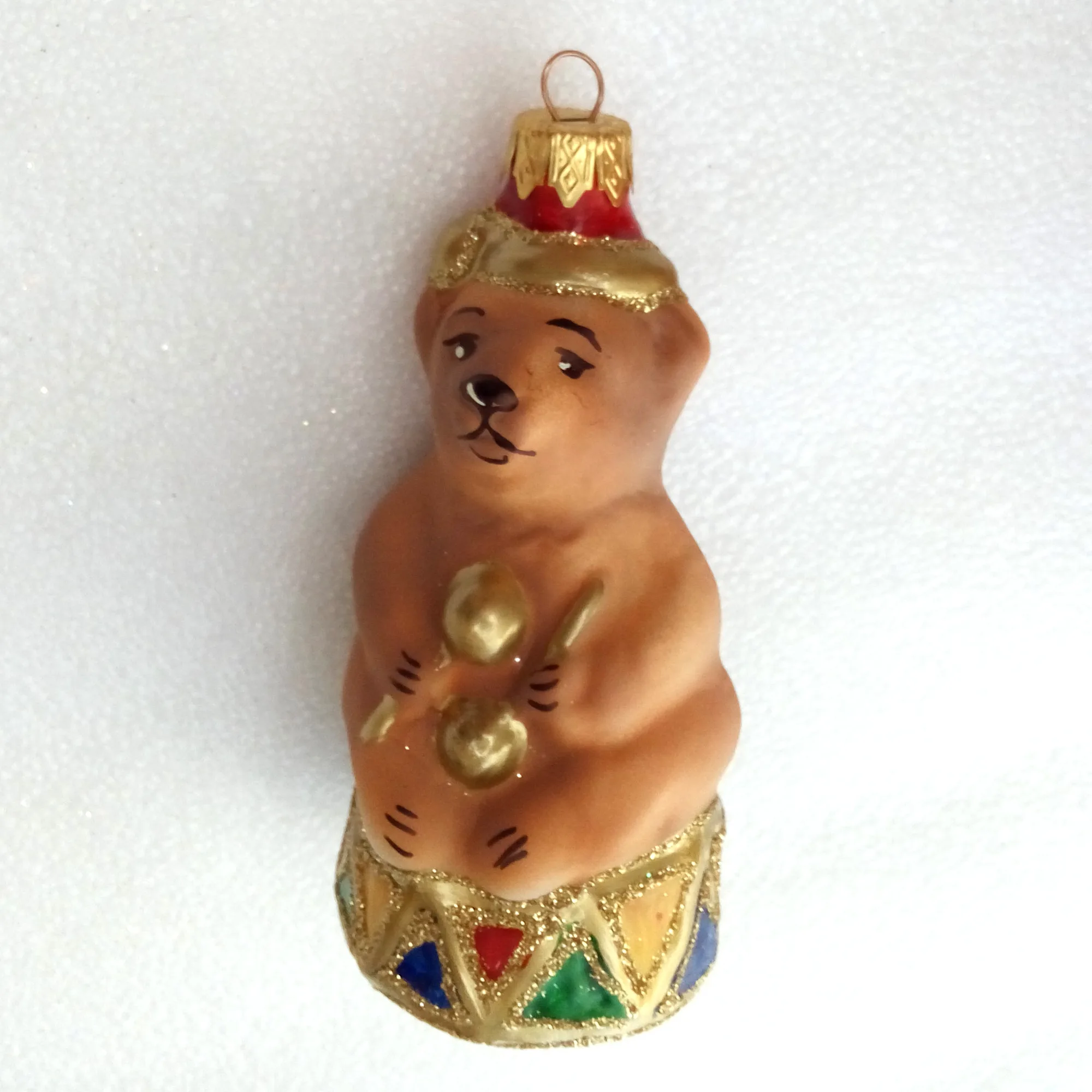 Big Ukrainian Glass Christmas Ornament Bear