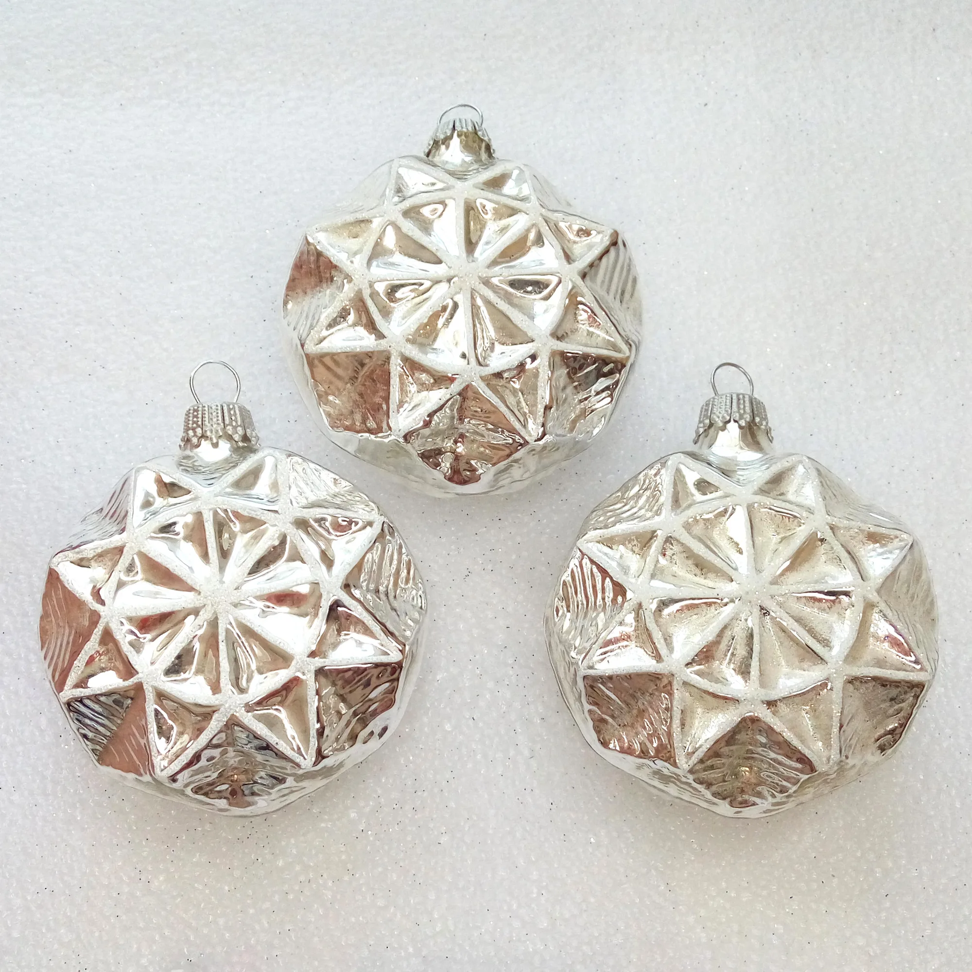 Set of 3 Ukrainian Glass Christmas Ornaments Snow Flakes