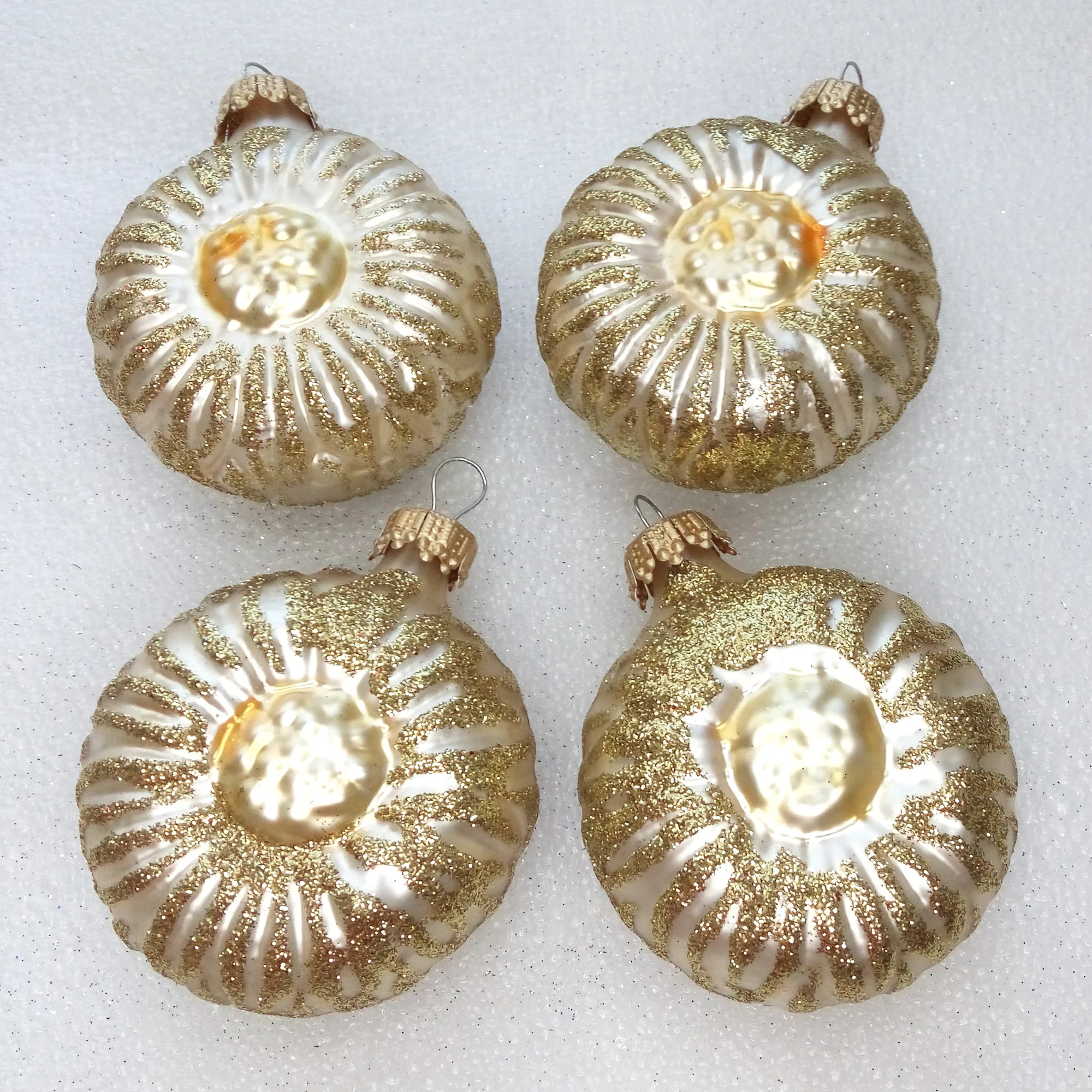 Set of 4 Ukrainian Glass Christmas Ornaments Suns