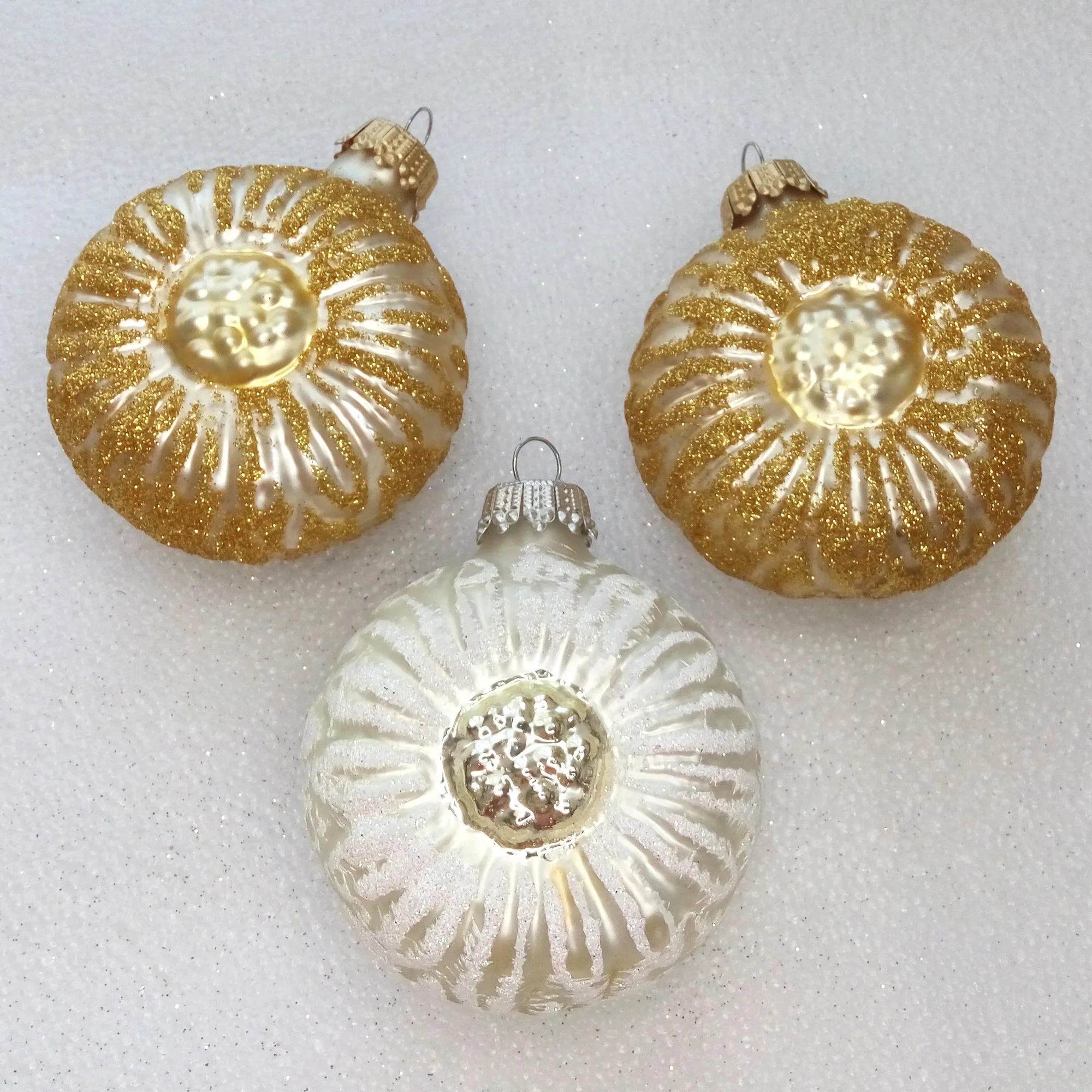 Set of 3 Ukrainian Glass Christmas Ornaments Suns