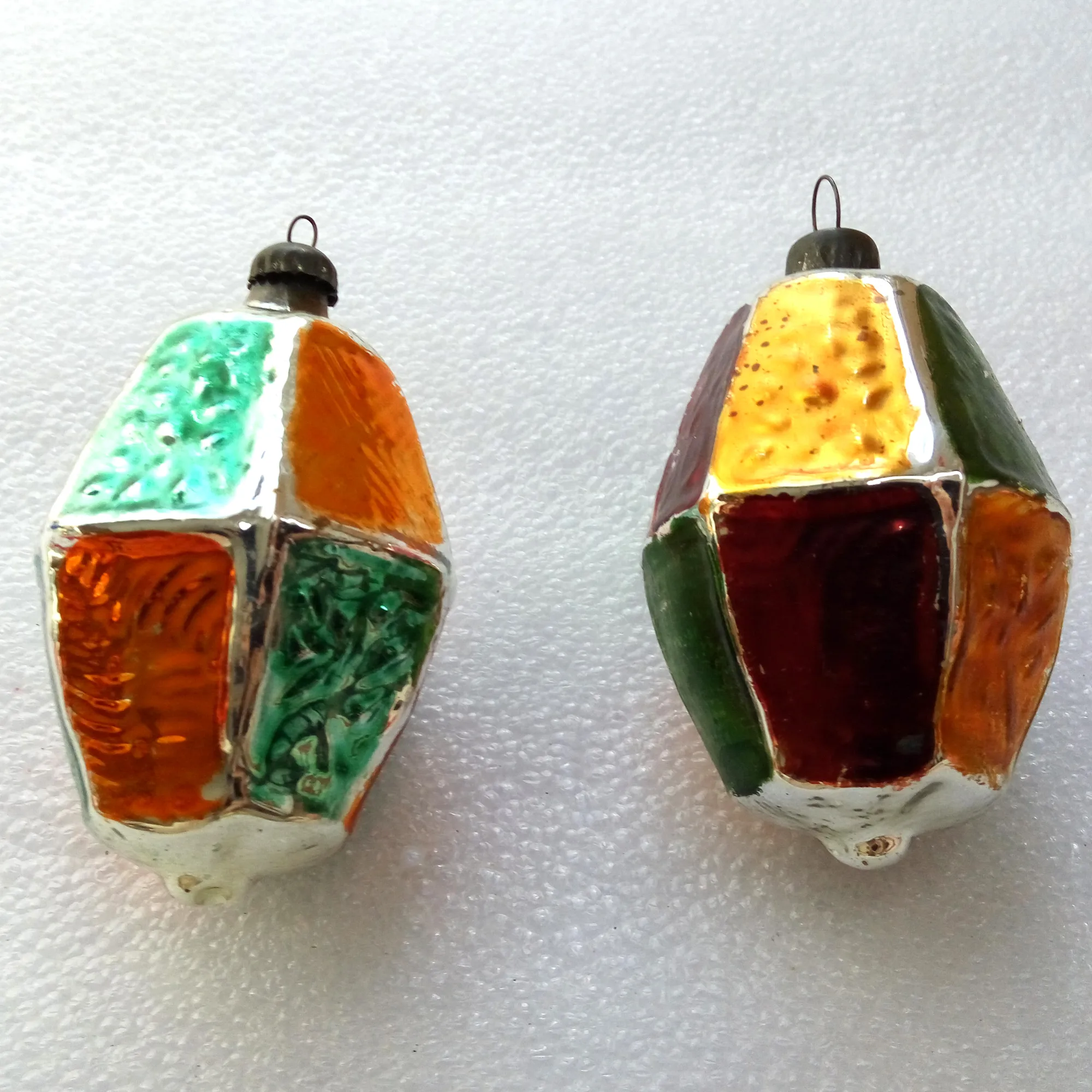 Set of 2 Vintage Ukrainian Glass Christmas Ornaments